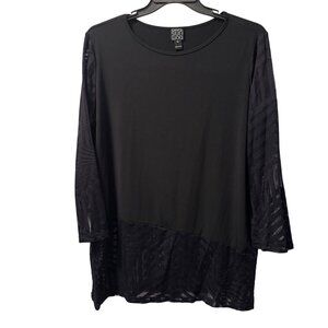 Clara Sunwoo Black Tunic Top With Sheer Mesh Sleeves & Panel Design Sz XL